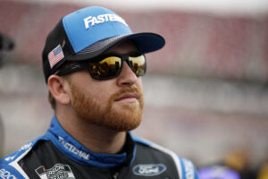 Chris Buescher, driver of the #17 Fastenal Ford, looks on during qualifying for the NASCAR Cup Series GEICO 500 at Talladega Superspeedway on April 20, 2024 in Talladega, Alabama.