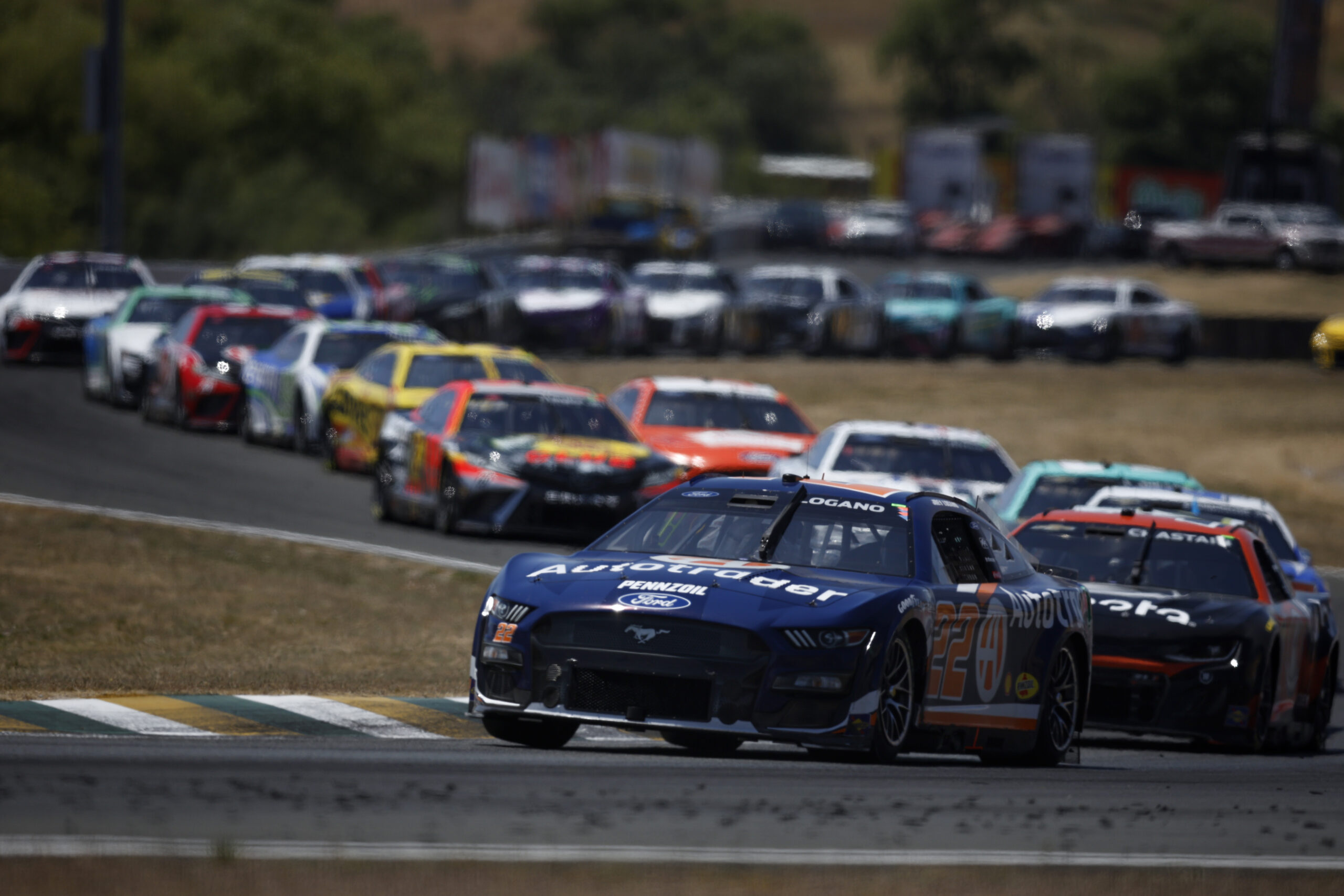 Joey Logano, driver of the #22 Autotrader Ford, drives during the NASCAR Cup Series Toyota / Save Mart 350 at Sonoma Raceway on June 11, 2023 in Sonoma, California. NASCAR Fantasy