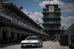 INDIANAPOLIS, INDIANA - JULY 19: Austin Cindric, driver of the #2 Discount Tire Ford, exits the garage area during practice for the NASCAR Cup Series Brickyard 400 at Indianapolis Motor Speedway on July 19, 2024 in Indianapolis, Indiana. (Photo by James Gilbert/Getty Images)