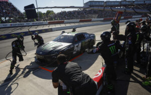 NORTH WILKESBORO, NORTH CAROLINA - MAY 19: Ty Gibbs, driver of the #54 Monster Energy Toyota, pits during the NASCAR Cup Series All-Star Open at North Wilkesboro Speedway on May 19, 2024 in North Wilkesboro, North Carolina. (Photo by Sean Gardner/Getty Images)