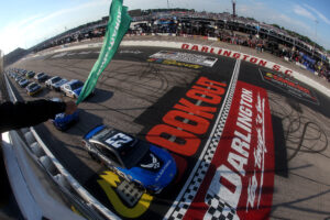 DARLINGTON, SOUTH CAROLINA - SEPTEMBER 01: Chase Briscoe, driver of the #14 HighPoint.com Ford, celebrates with a burnout after winning the NASCAR Cup Series Cook Out Southern 500 at Darlington Raceway on September 01, 2024 in Darlington, South Carolina. (Photo by Meg Oliphant/Getty Images)