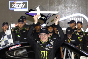 AVONDALE, ARIZONA - NOVEMBER 09: Riley Herbst, driver of the #98 Monster Energy Ford, celebrates in victory lane after winning the NASCAR Xfinity Series Championship Race at Phoenix Raceway on November 09, 2024 in Avondale, Arizona. (Photo by Sean Gardner/Getty Images)