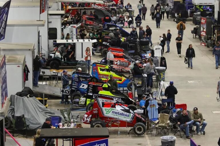 The Pits at the Chili Bowl Nationals at the Tulsa Convention Center.