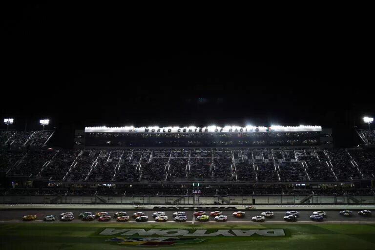 DAYTONA BEACH, FLORIDA - FEBRUARY 19: A general view of racing during the NASCAR Cup Series Daytona 500 at Daytona International Speedway on February 19, 2024 in Daytona Beach, Florida. (PDAYTONA BEACH, FLORIDA - FEBRUARY 19: A general view of racing during the NASCAR Cup Series Daytona 500 at Daytona International Speedway on February 19, 2024 in Daytona Beach, Florida. (Photo by Jared C. Tilton/Getty Images)