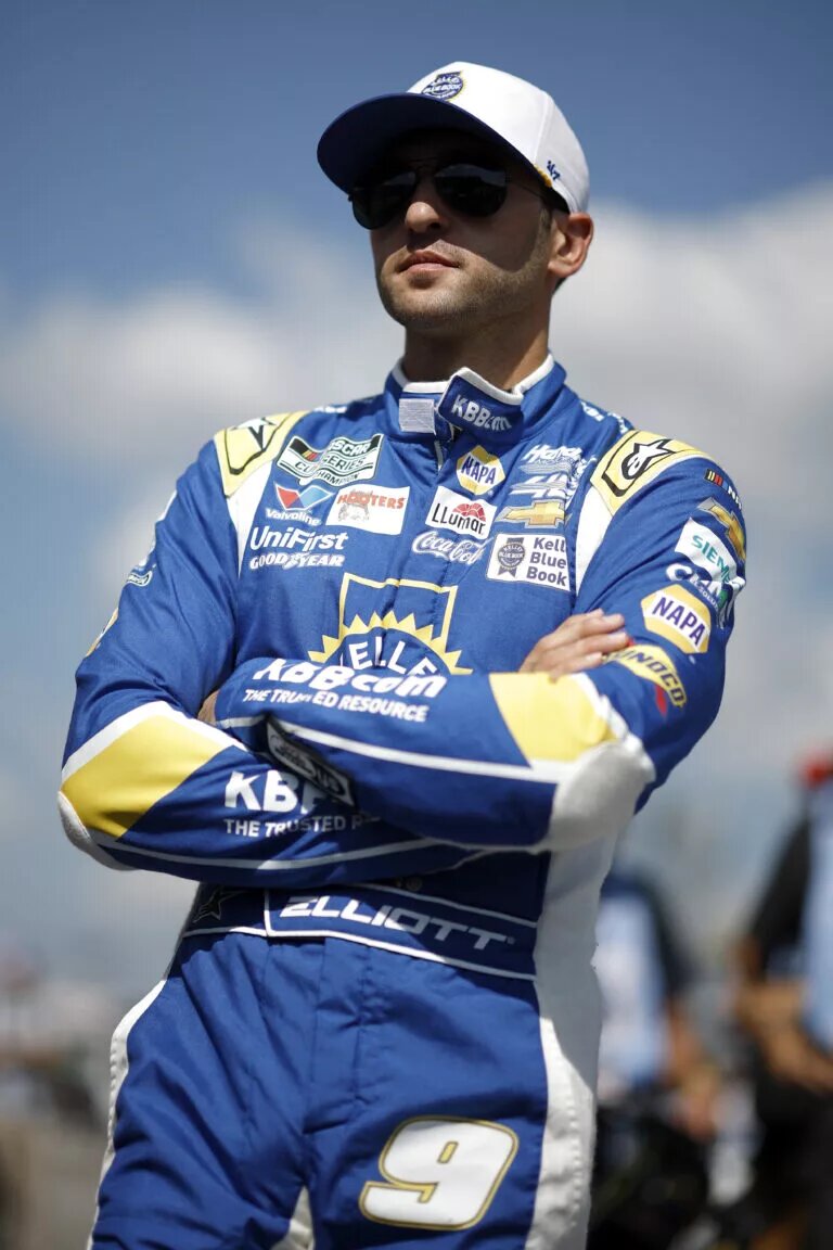 TALLADEGA, ALABAMA - OCTOBER 05: Chase Elliott, driver of the #9 Kelley Blue Book Chevrolet, looks on during qualifying for the NASCAR Cup Series YellaWood 500 at Talladega Superspeedway on October 05, 2024 in Talladega, Alabama. (Photo by Sean Gardner/Getty Images)