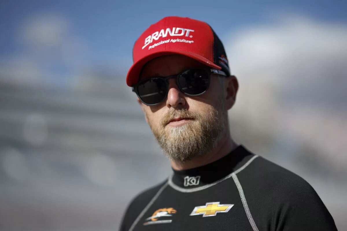 LAS VEGAS, NEVADA - OCTOBER 18: Justin Allgaier, driver of the #7 BRANDT looks on during practice for the NASCAR Xfinity Ambetter Health 302 at Las Vegas Motor Speedway on October 18, 2024 in Las Vegas, Nevada. (Photo by Sean Gardner/Getty Images)