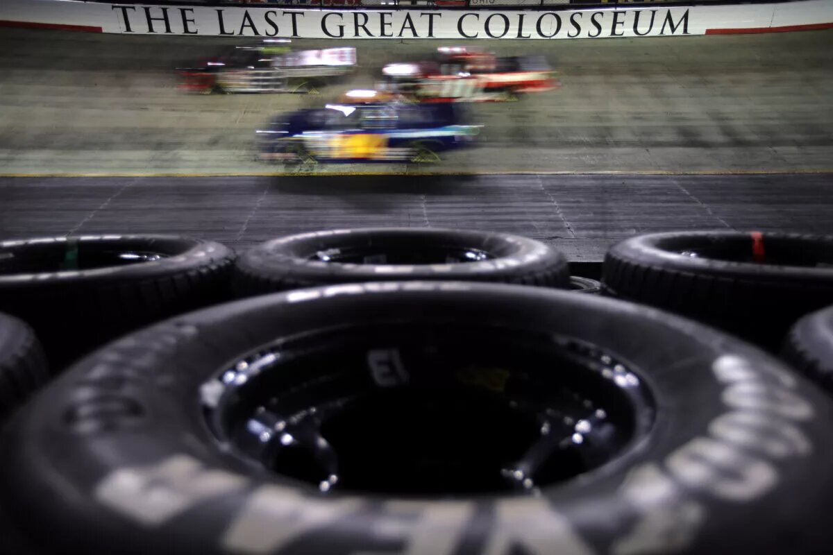 : BRISTOL, TENNESSEE - MARCH 16: A general view of "THE LAST GREAT COLOSSEUM" wall signage during the NASCAR Craftsman Truck Series Weather Guard Truck Race at Bristol Motor Speedway on March 16, 2024 in Bristol, Tennessee. (Photo by Jonathan Bachman/Getty Images)