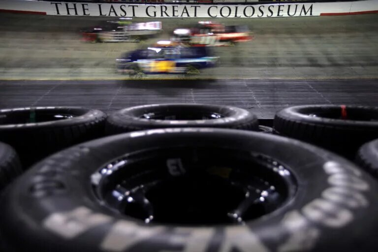 : BRISTOL, TENNESSEE - MARCH 16: A general view of "THE LAST GREAT COLOSSEUM" wall signage during the NASCAR Craftsman Truck Series Weather Guard Truck Race at Bristol Motor Speedway on March 16, 2024 in Bristol, Tennessee. (Photo by Jonathan Bachman/Getty Images)