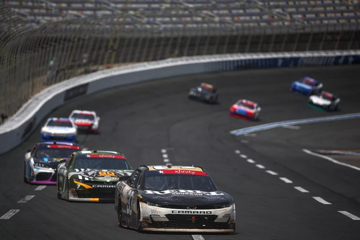 CONCORD, NORTH CAROLINA - MAY 25: Kyle Busch, driver of the #33 BetMGM/Rebel Bourbon Chevrolet, leads the field during the NASCAR Xfinity Series BetMGM 300 at Charlotte Motor Speedway on May 25, 2024 in Concord, North Carolina. (Photo by Jared C. Tilton/Getty Images)