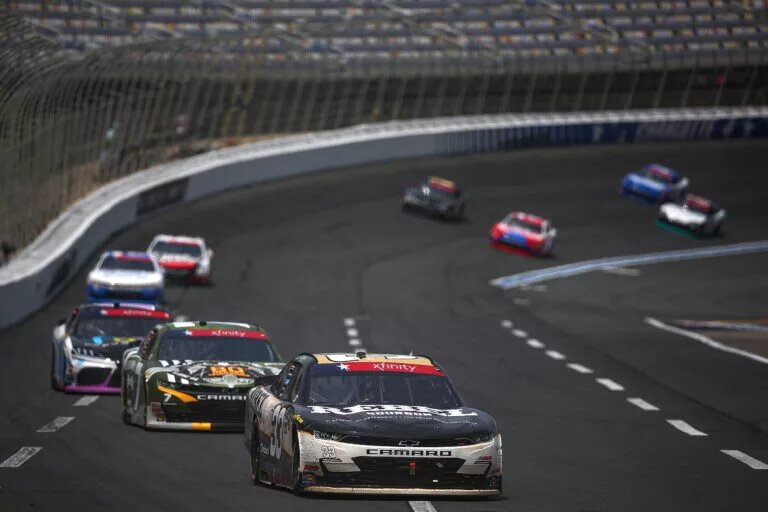 CONCORD, NORTH CAROLINA - MAY 25: Kyle Busch, driver of the #33 BetMGM/Rebel Bourbon Chevrolet, leads the field during the NASCAR Xfinity Series BetMGM 300 at Charlotte Motor Speedway on May 25, 2024 in Concord, North Carolina. (Photo by Jared C. Tilton/Getty Images)
