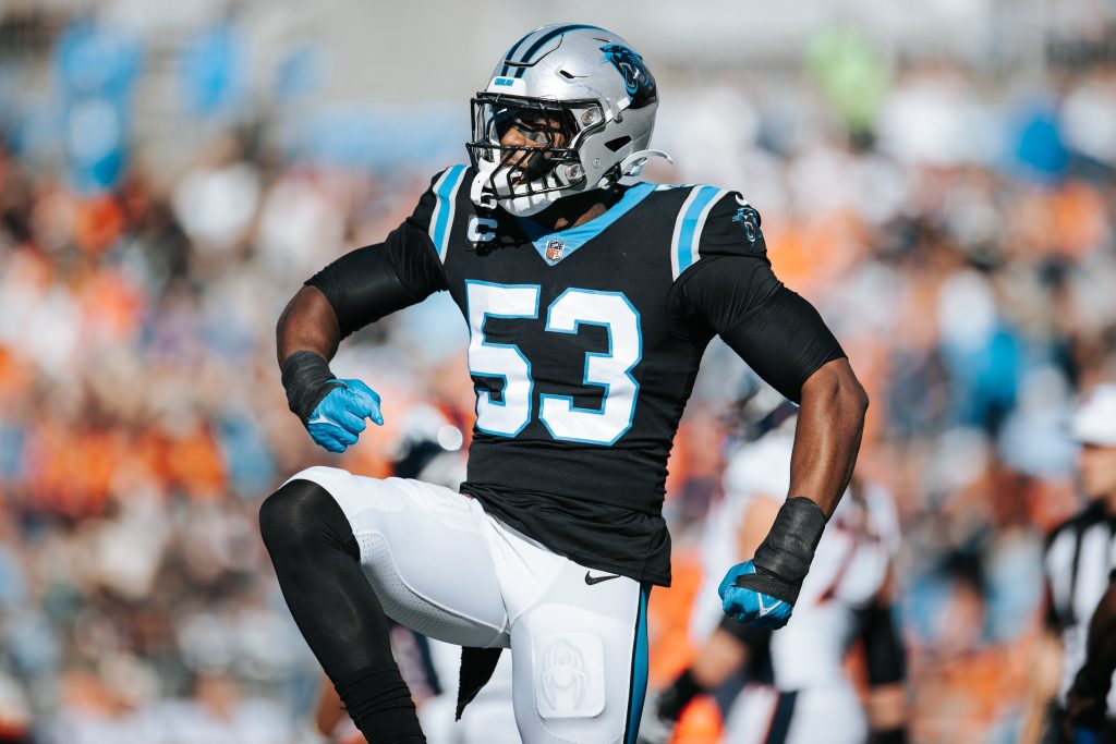 Carolina Panthers defensive end Brian Burns (53) lines up on