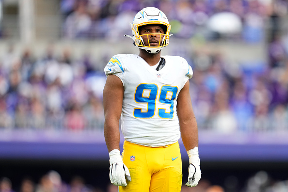 Jerry Tillery White Los Angeles Chargers Game-Used #99 Jersey vs. Las Vegas  Raiders on January 9 2022