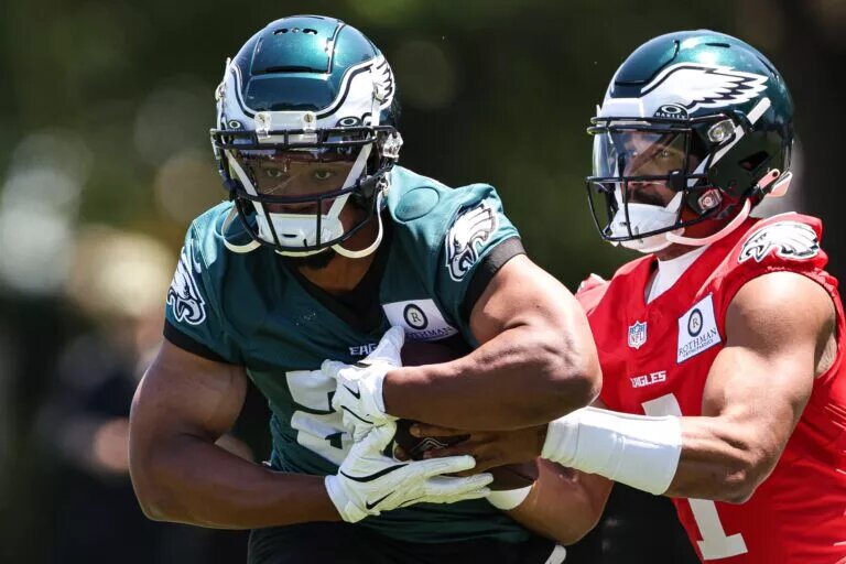 Philadelphia Eagles quarterback Jalen Hurts and running back Saquon Barkley