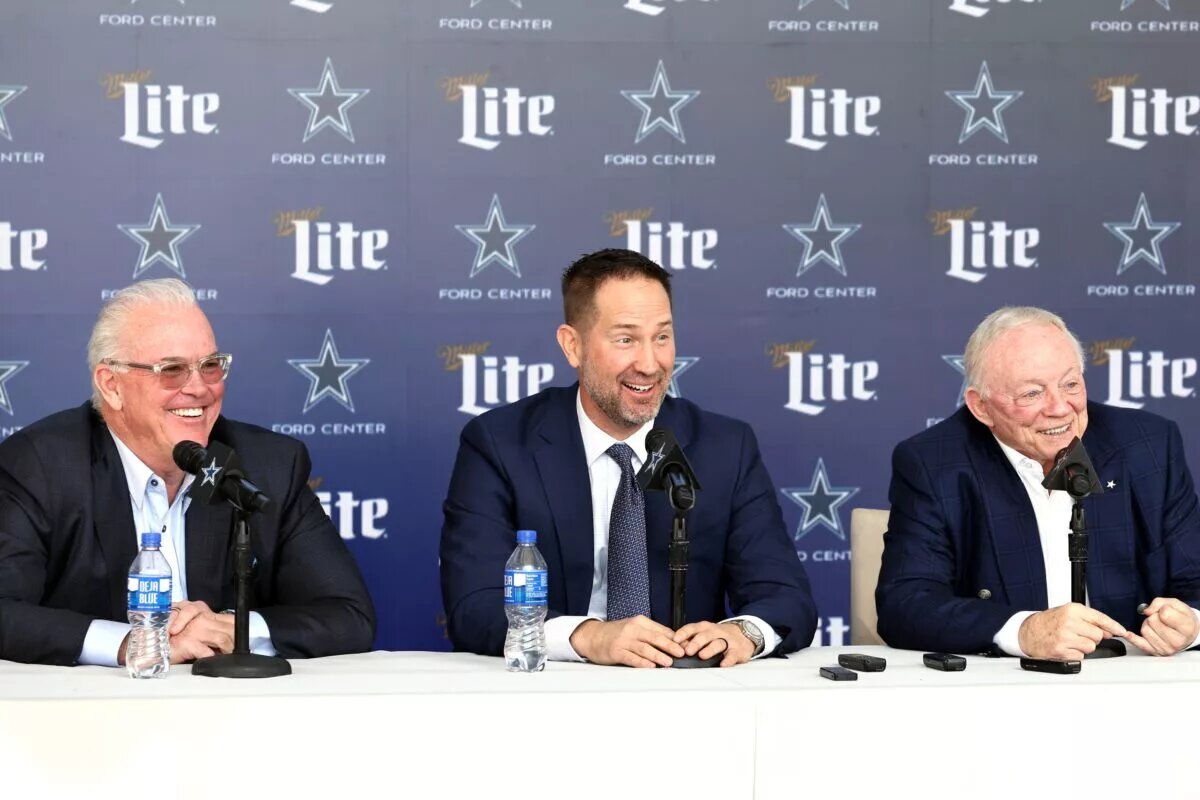 Dallas Cowboys CEO Stephen Jones, head coach Brian Schottenheimer, and owner Jerry Jones