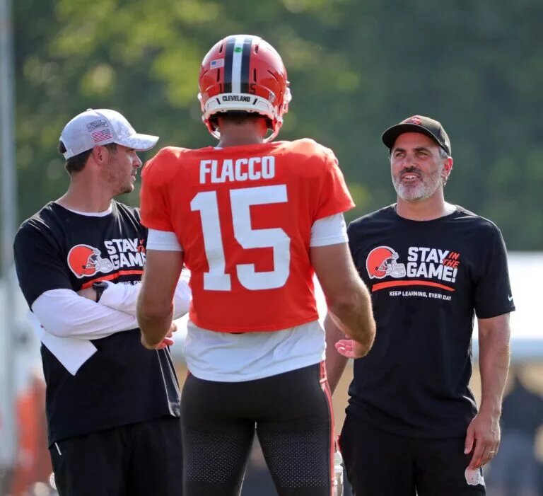 Kevin Stefanski, head coach and Joe Flacco, quarterback; Cleveland Browns