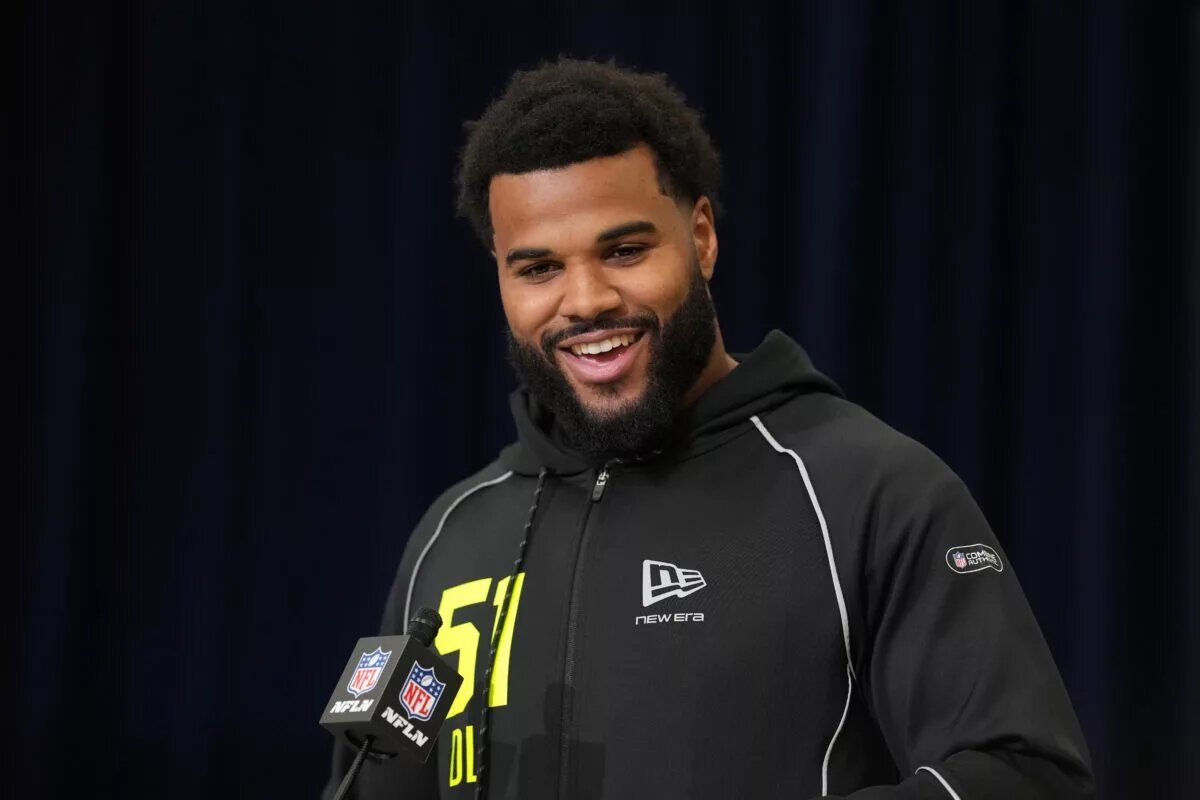 2026 Detroit Lions Mock Draft, Miami Hurricanes DE Akheem Mesidor at NFL Combine
