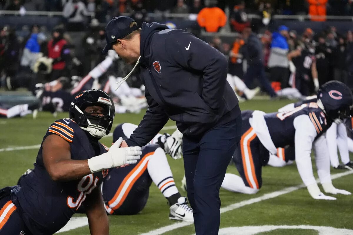 Chicago Bears' coach Ben Johnson at Soldier Field. Will the new stadium be in Illinois or Indiana?