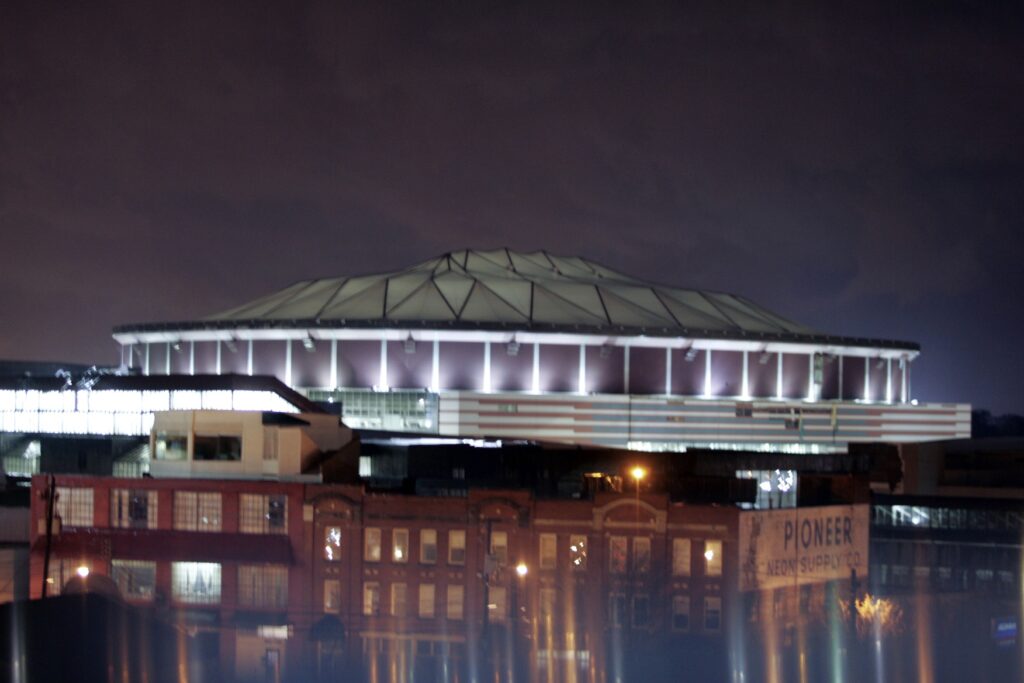 The Georgia Dome that was hit by a tornado in 2008