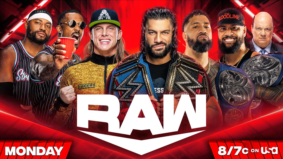 WWE Raw Card - Roman & Usos vs Riddle & Profits graphic