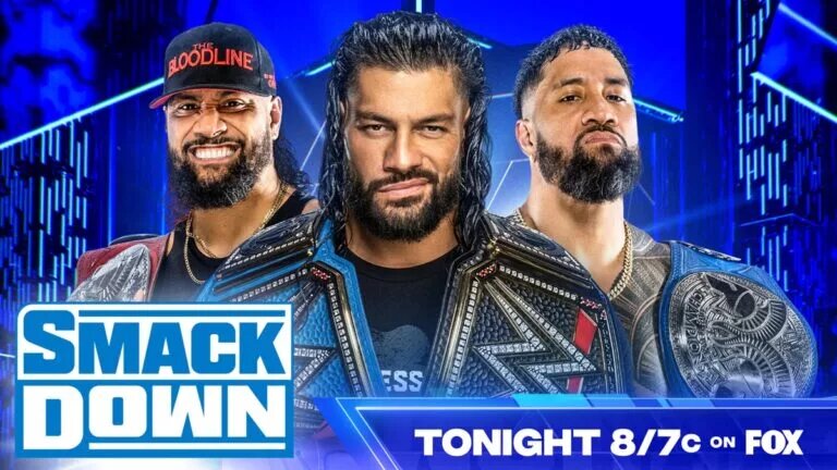 WWE SmackDown Card - Roman Reigns celebration graphic
