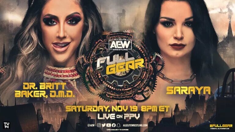 AEW Full Gear card - Britt Baker vs Saraya graphic