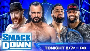 WWE SmackDown tonight - Drew McIntyre & Sheamus vs The Usos graphic