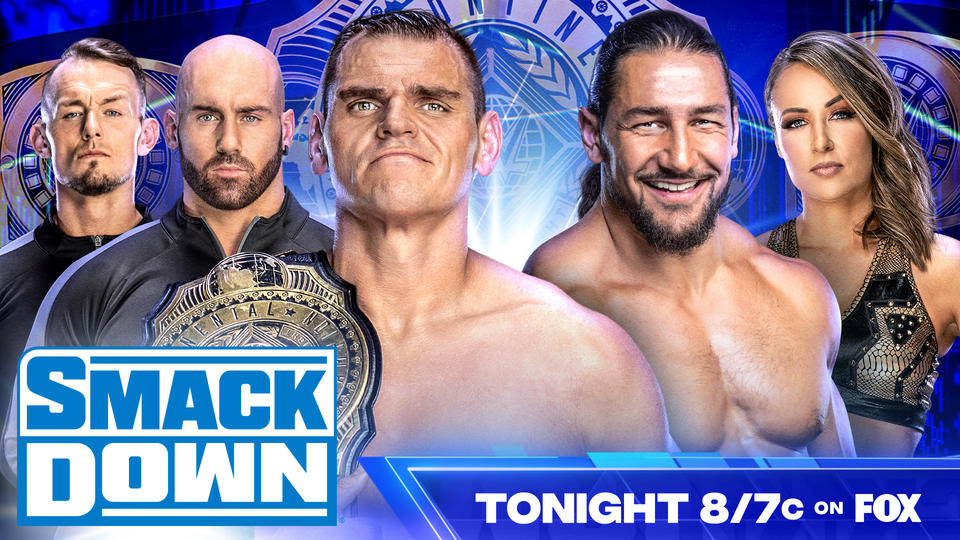 SmackDown card graphic with Imperium and Madcap Moss and Emma