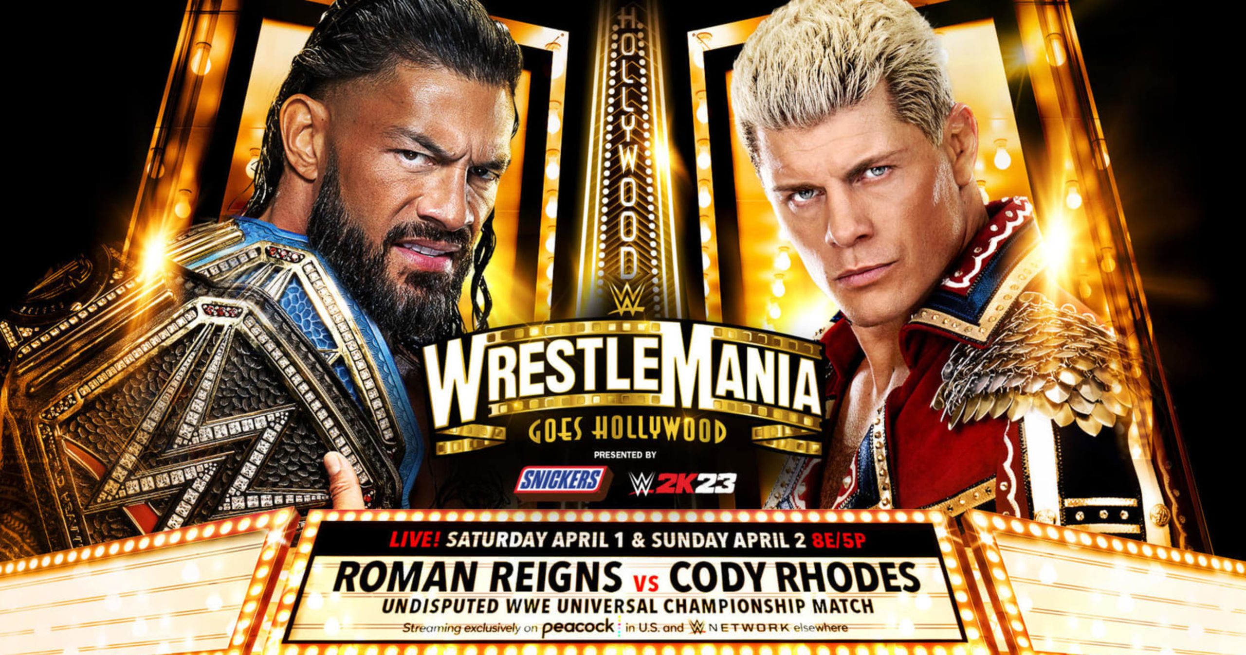 Cody vs Roman Reigns: WrestleMania 39 Match Graphic
