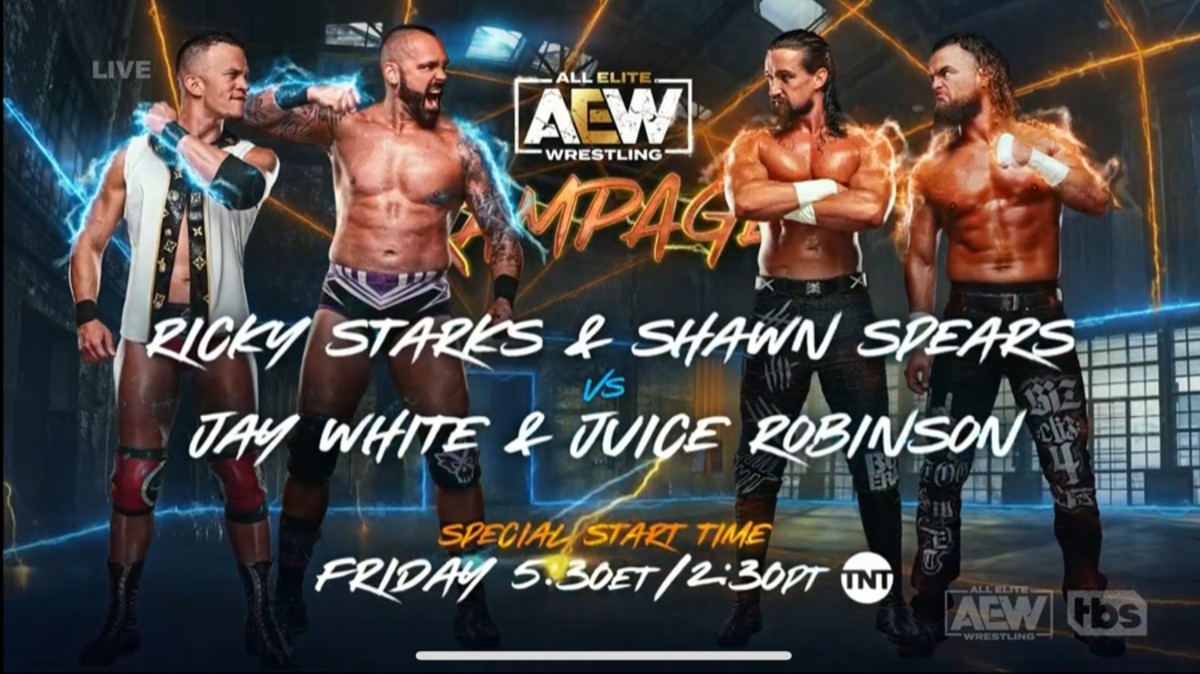AEW Rampage Spoilers - Ricky Starks & Shawn Spears vs Jay White & Juice Robinson match graphic