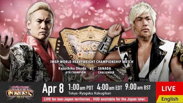 Sakura Genesis graphic for Kazuchika Okada vs SANADA