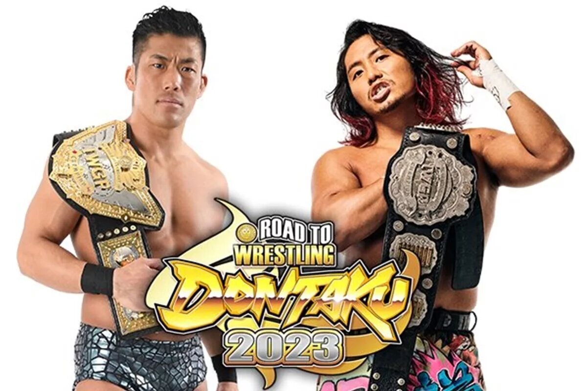 Wrestling Dontaku 2023 poster featuring SANADA and Hiromu Takahashi