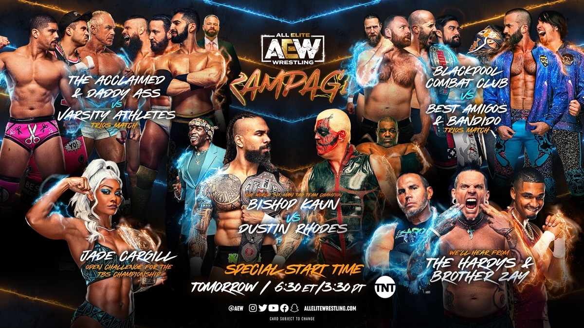 AEW Rampage Tonight - Graphic showing full card