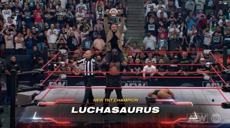 Luchasaurus wins TNT Title on the first episode of AEW Collision.