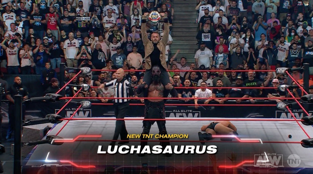 Luchasaurus wins TNT Title on the first episode of AEW Collision.