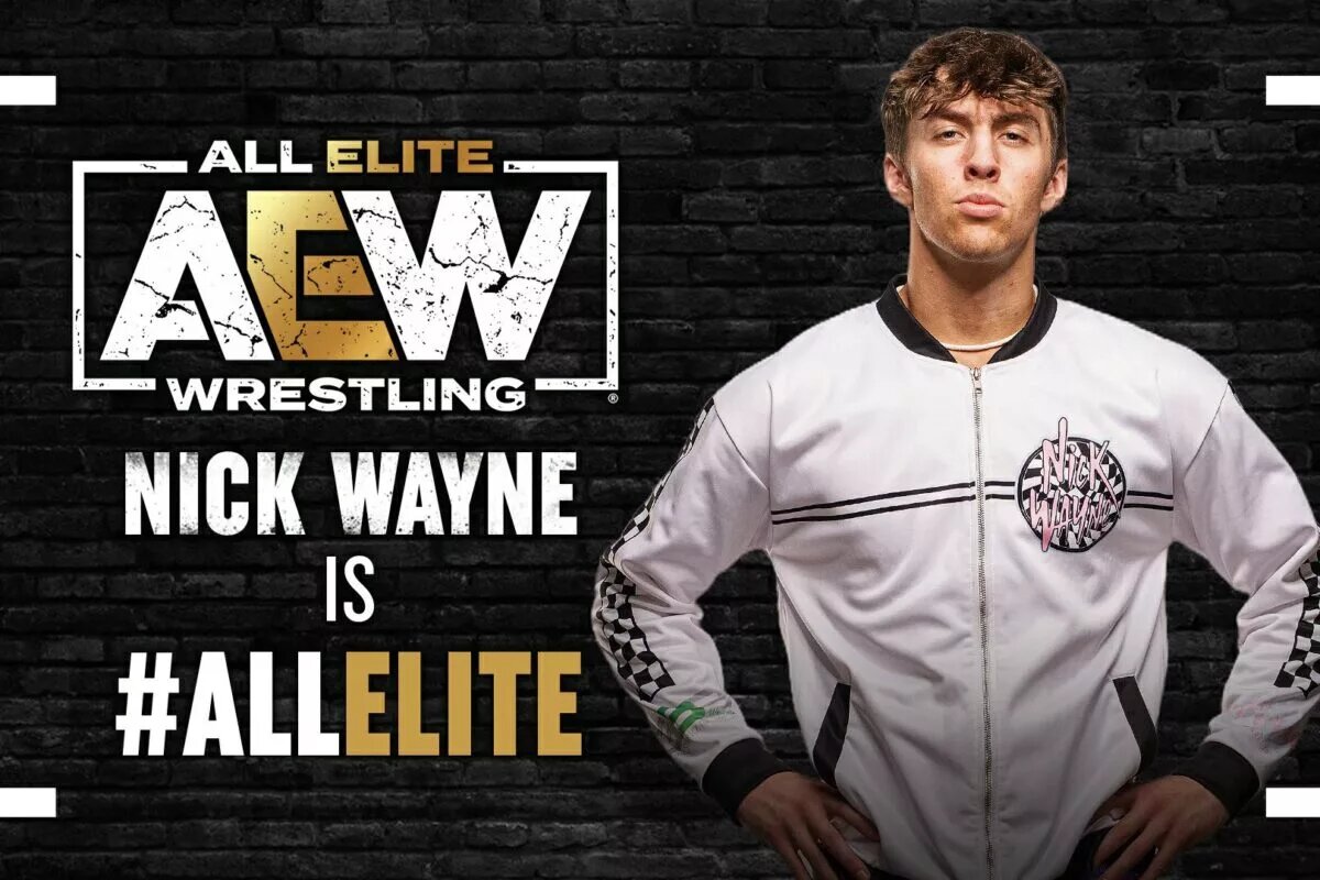 The #AllElite match graphic for Nick Wayne.