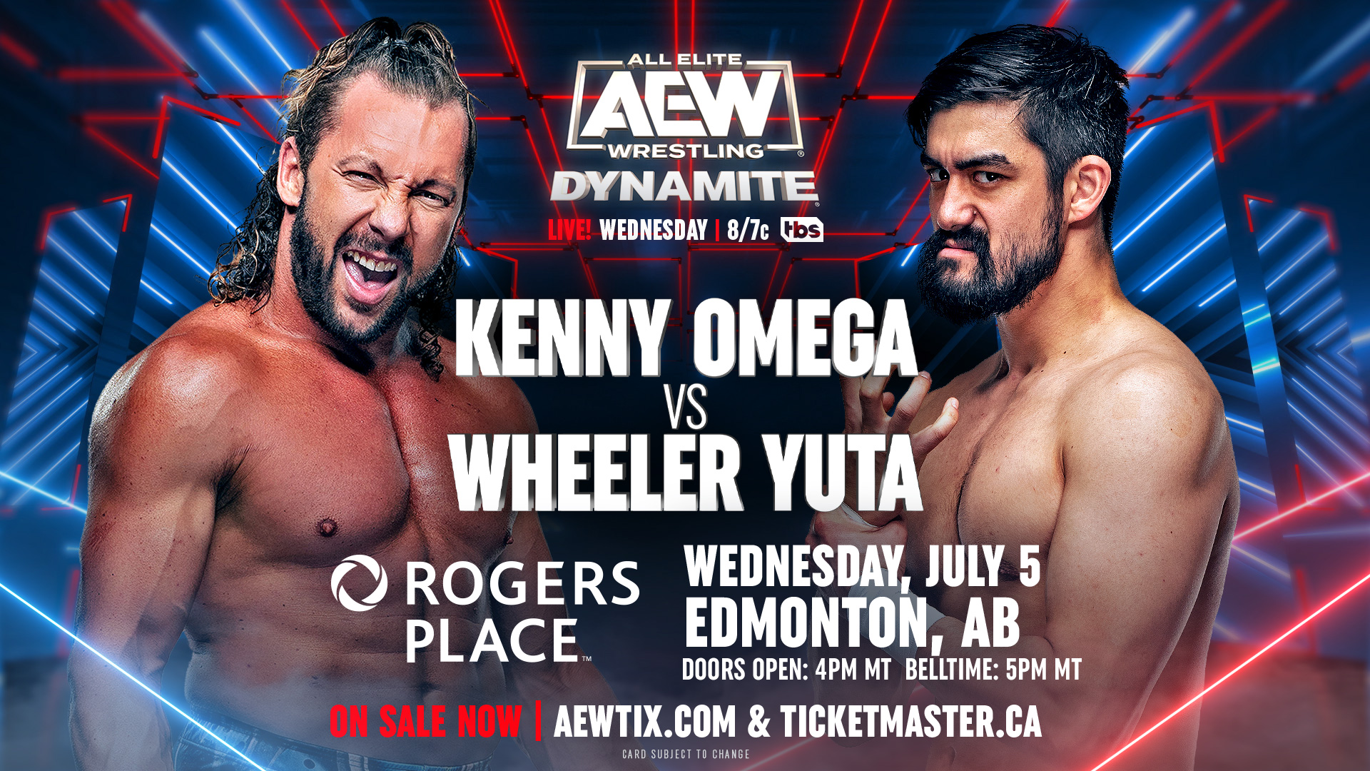 AEW Dynamite match graphic featuring Kenny Omega vs. Wheeler Yuta.