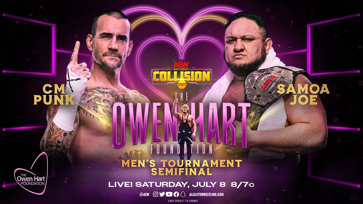 An AEW Collision match graphic featuring CM Punk and Samoa Joe.
