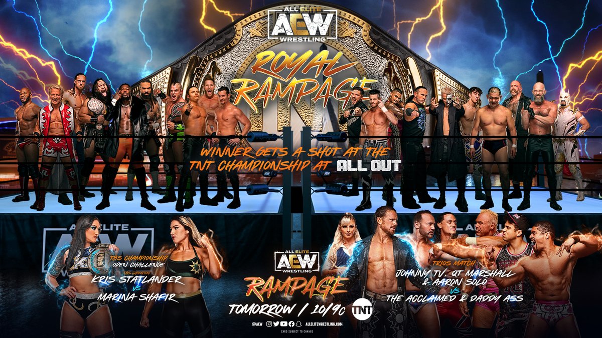 A graphic highlighting the card for AEW Rampage.