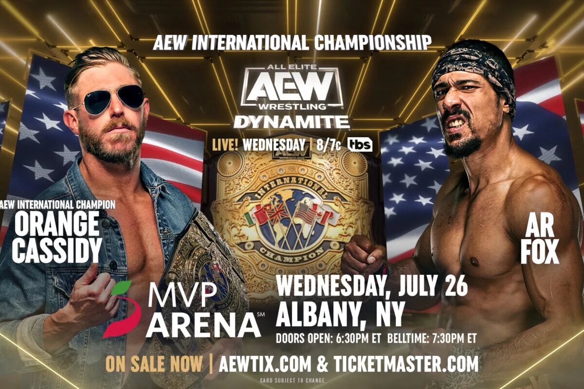 AEW Dynamite match graphic featuring Orange Cassidy and AR Fox.