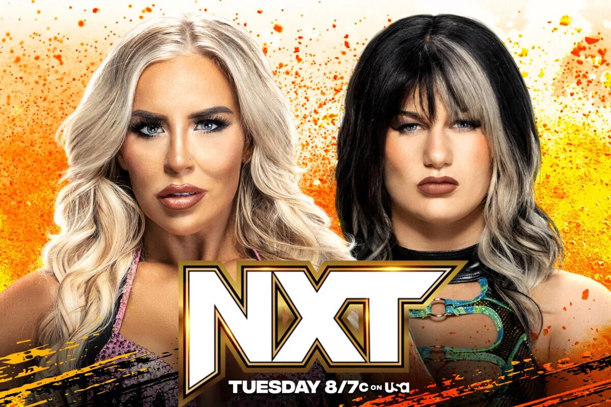 A match graphic for WWE NXT featuring Dana Brooke and Blair Davenport.