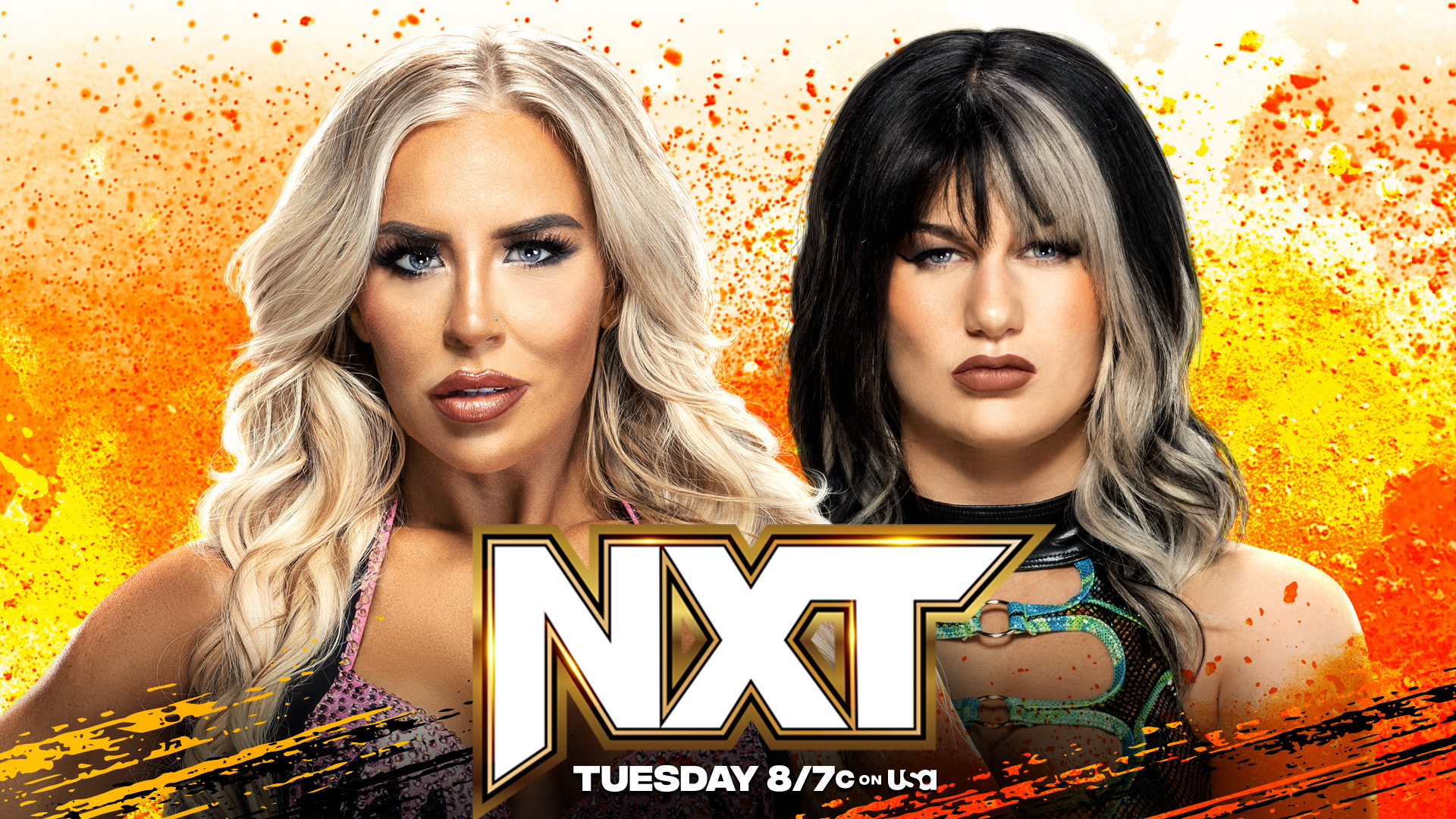 A match graphic for WWE NXT featuring Dana Brooke and Blair Davenport.