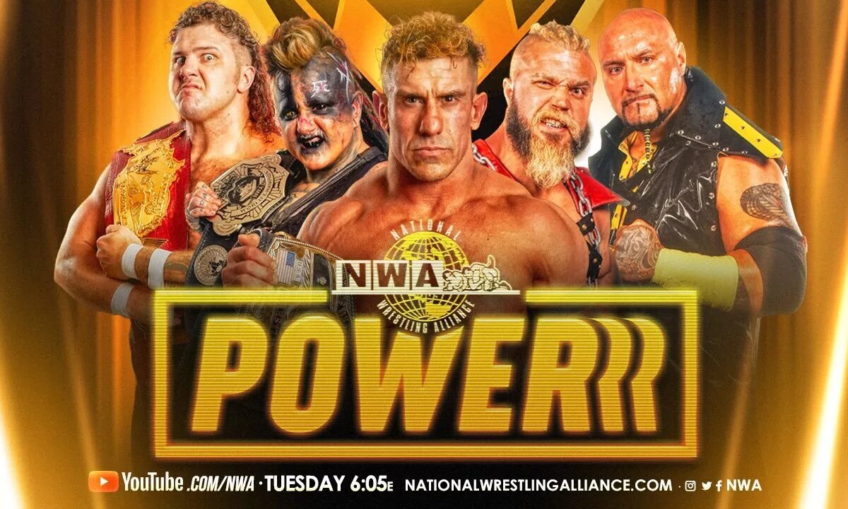 A graphic advertising the Season 15 premiere of NWA Powerrr.