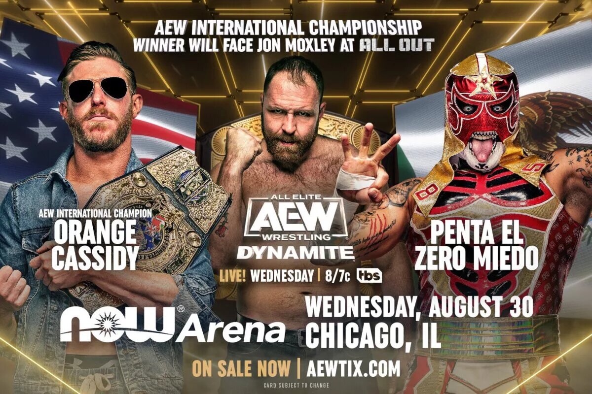 AEW Dynamite match graphic featuring Penta El Zero Miedo and Orange Cassidy.