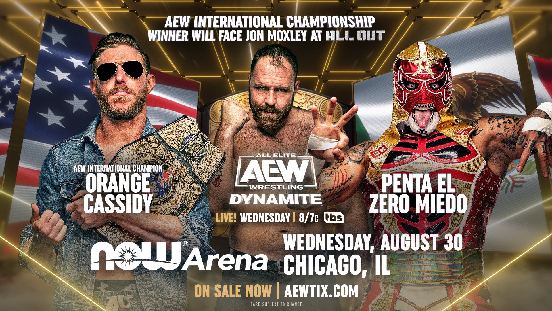 AEW Dynamite match graphic featuring Penta El Zero Miedo and Orange Cassidy.