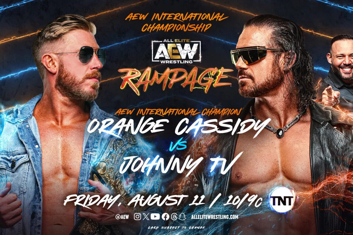 An AEW Rampage match graphic hyping up the AEW International Title Match.