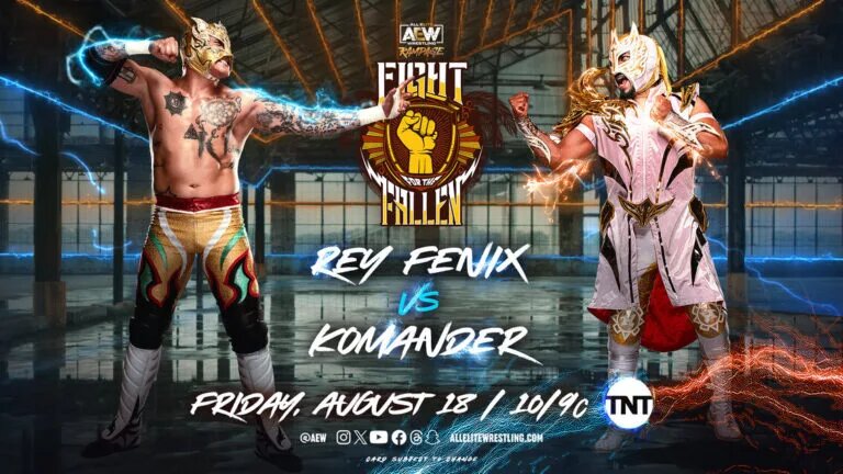 AEW Rampage match graphic featuring Rey Fenix and Komander.