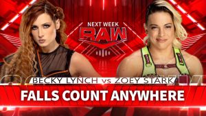 WWE Raw match graphic featuring Becky Lynch and Zoey Stark.