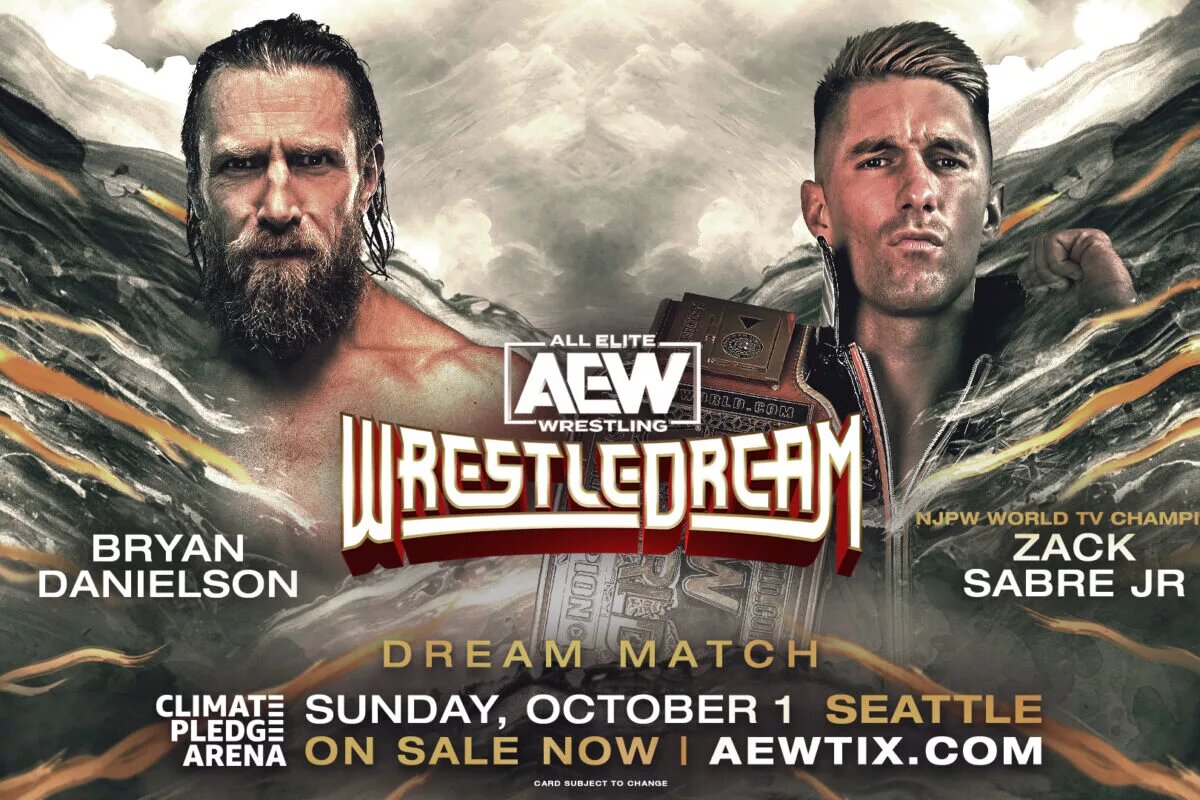 AEW WrestleDream promotional material featuring Bryan Danielson and Zack Sabre Jr.