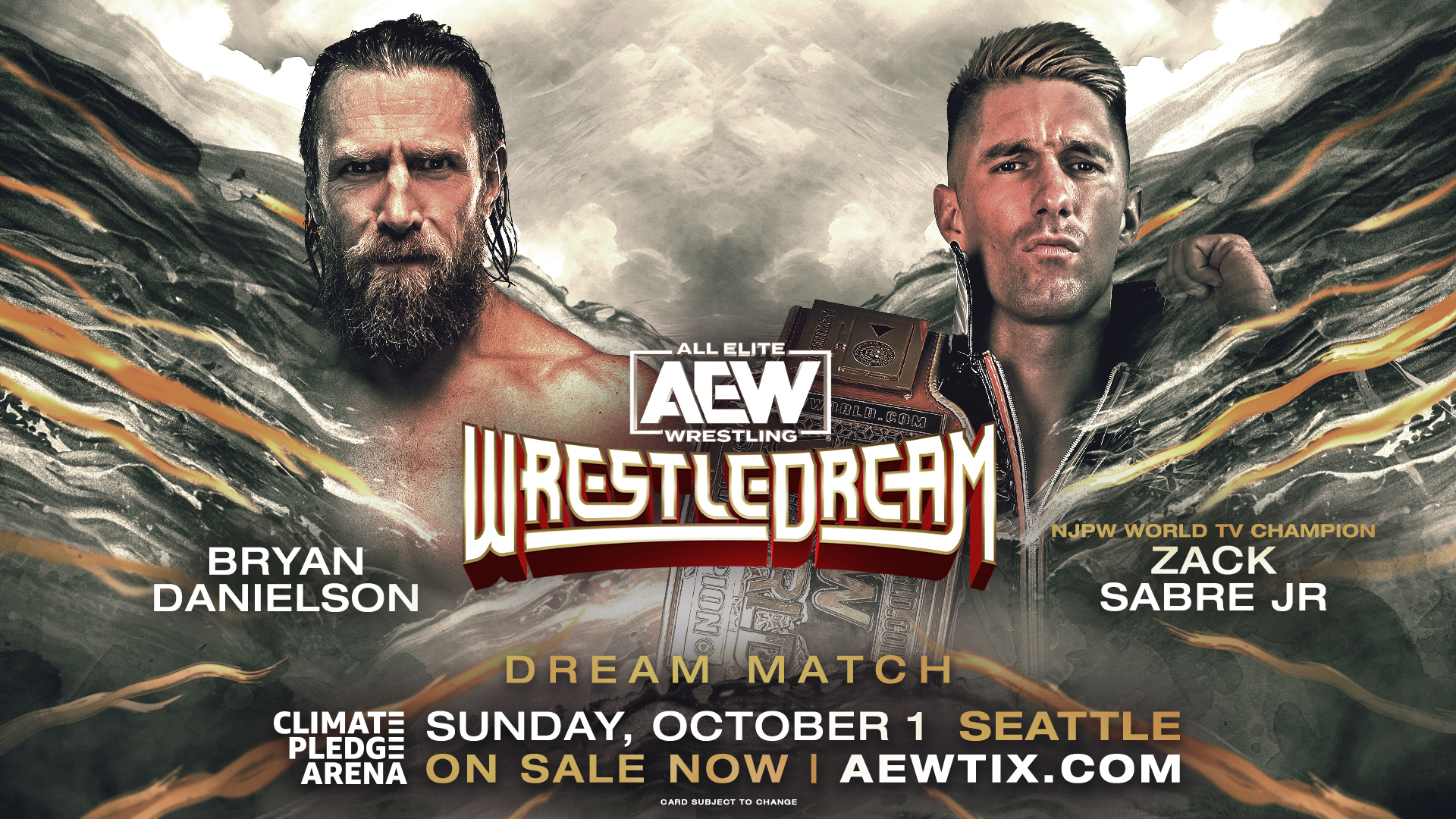 AEW WrestleDream promotional material featuring Bryan Danielson and Zack Sabre Jr.