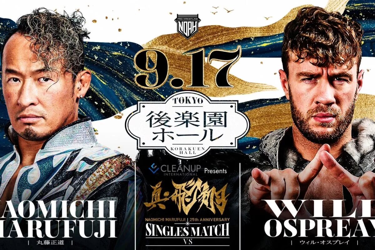 Marufuji vs. Ospreay match graphic.